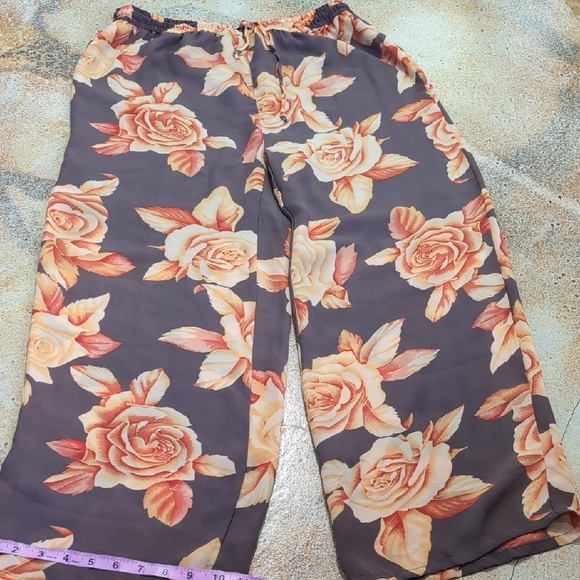 Marla Kim | Floral Orange Lightweight Boot Cut Full Length Pants Size L - Picture 8 of 13